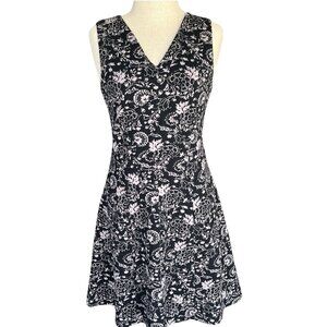 Loft Tank Dress Black/Grey Floral Thick Fabric Size 4 A-Line Zip Cocktail Formal
